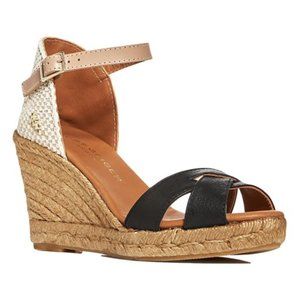 Kurt Geiger Womens Leona Black Leather Espadrille Wedge Sandal
